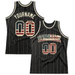 Custom Black Cream Pinstripe Vintage USA Flag-Cream Authentic Basketball Jersey_2